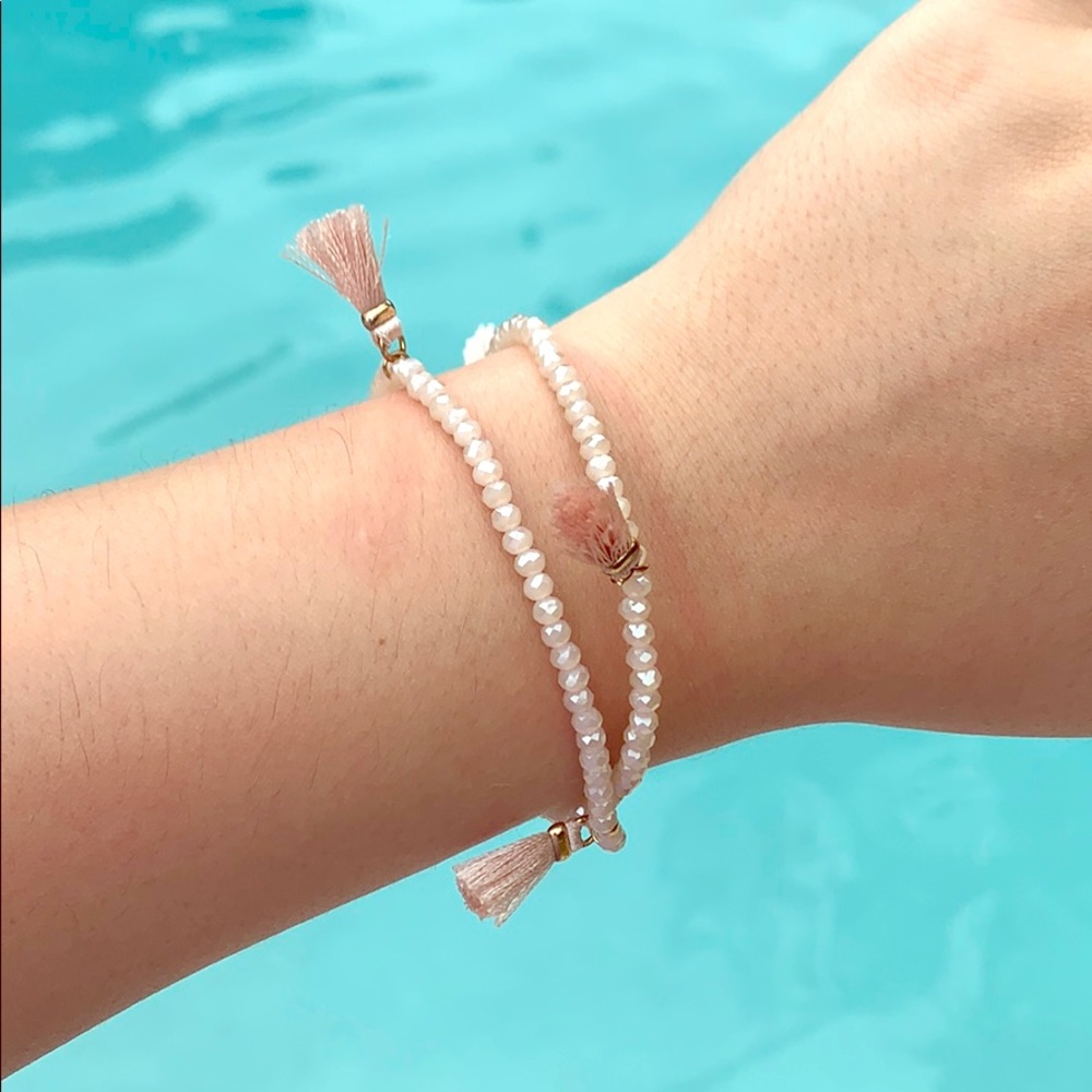 🌺Pink Elastic Beaded Tassel Double-Wrap Bracelet